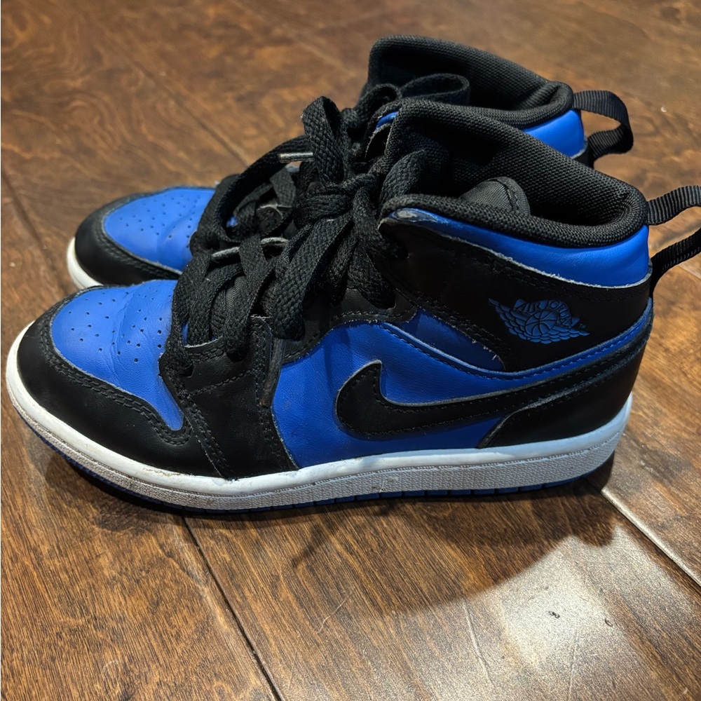 Air Jordan Nike Kids Black and Blue Jordan 1s Size 1Y